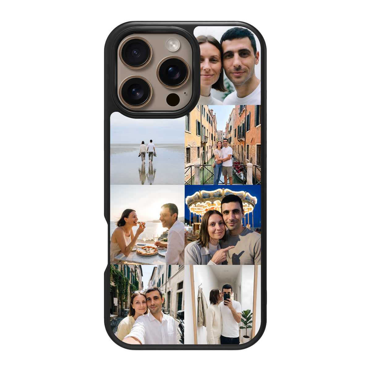 Personalised Photo Collage iPhone 16 Pro case – back view, couples 7-photo collage