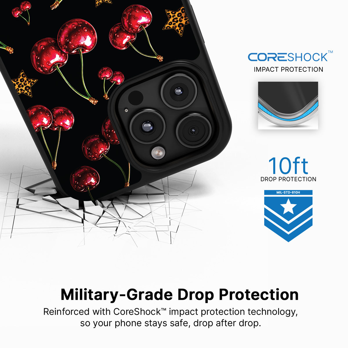 Rebel Cherry iPhone 16 Pro case with drop protection