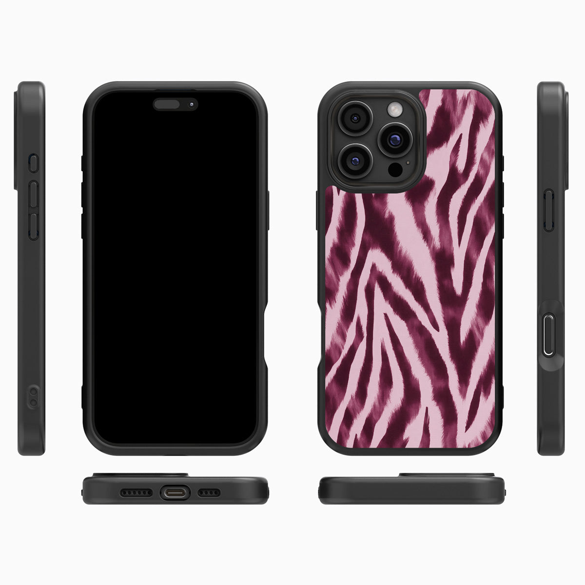Sangria Zebra iPhone 16 Pro case cover – multi-angle view