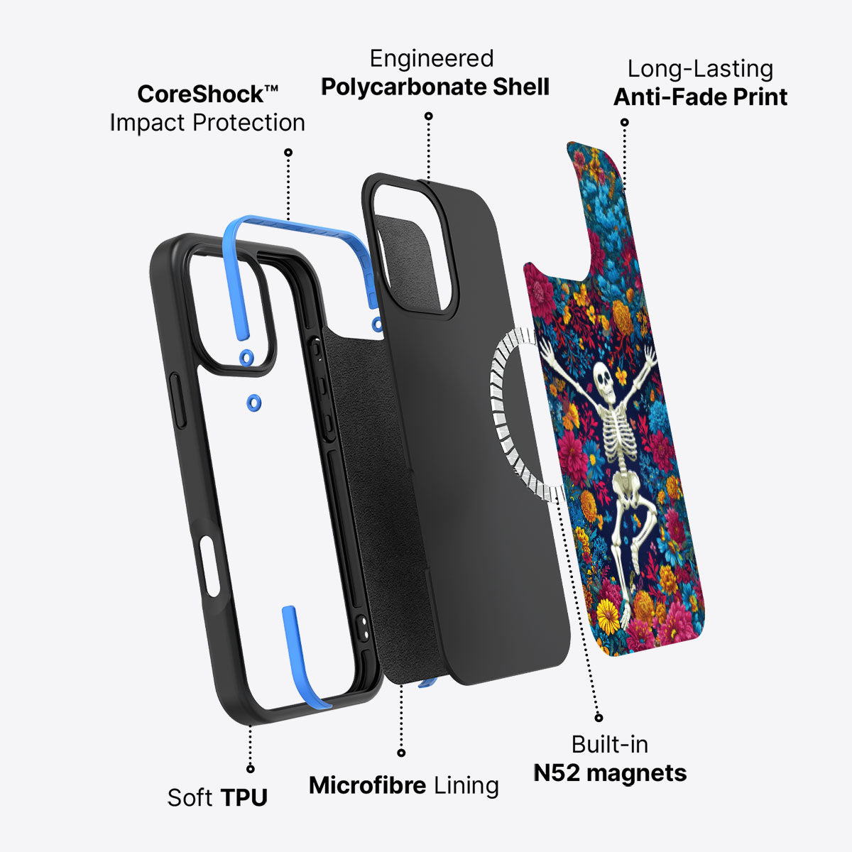 Floral Designer iPhone 16 Pro Case – Skeleton Garden | MagSafe