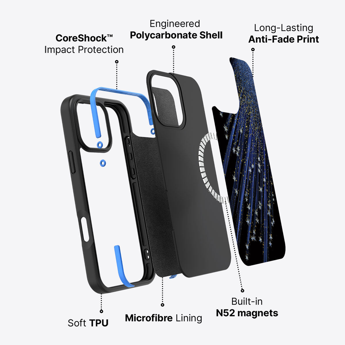 Celestial Designer iPhone 16 Pro Case – Star Cascade | MagSafe