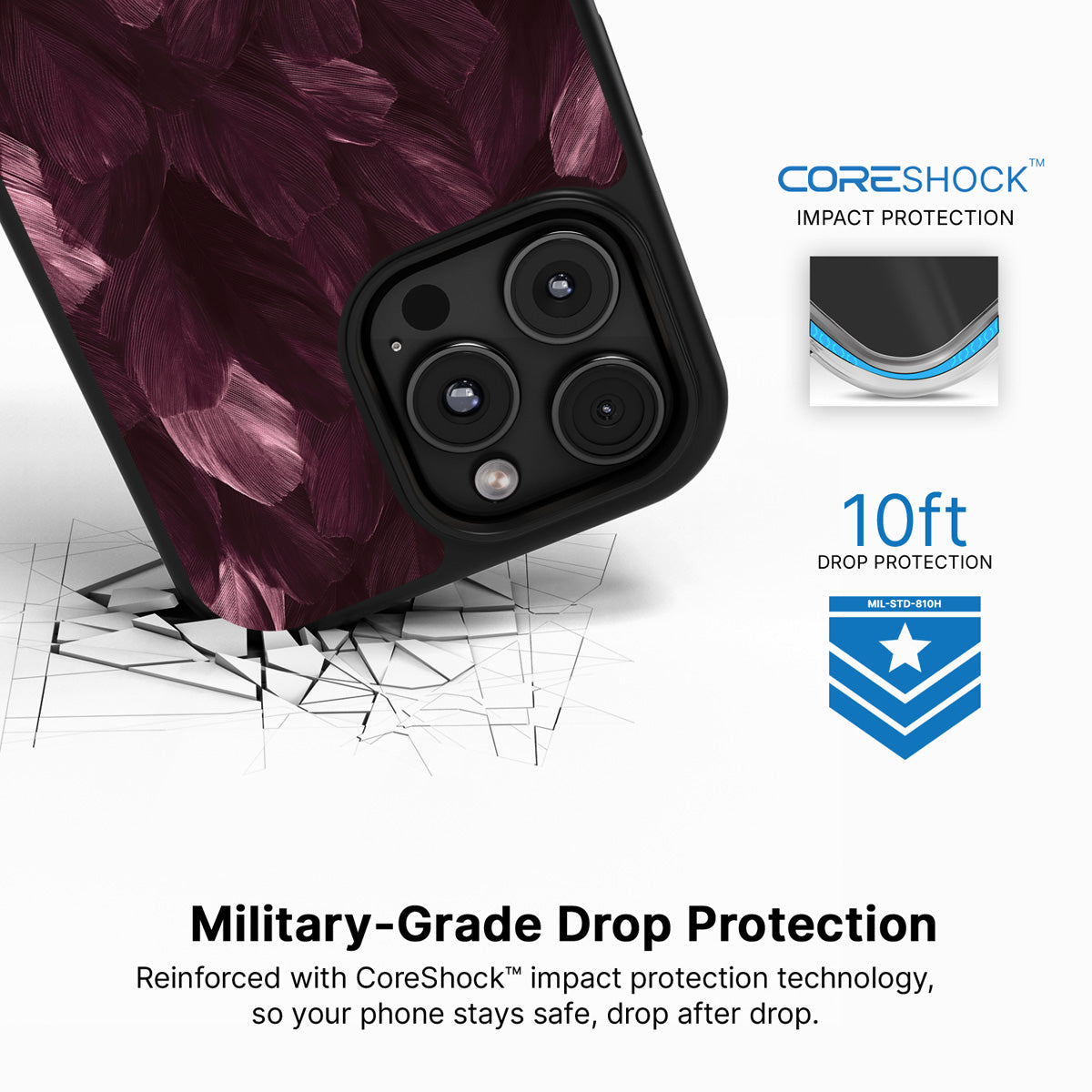 Wine Plumage iPhone 16 Pro case with drop protection