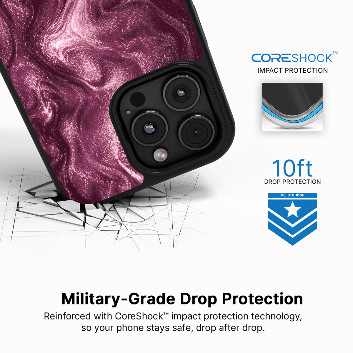 Wine Shimmer iPhone 16 Pro case with drop protection