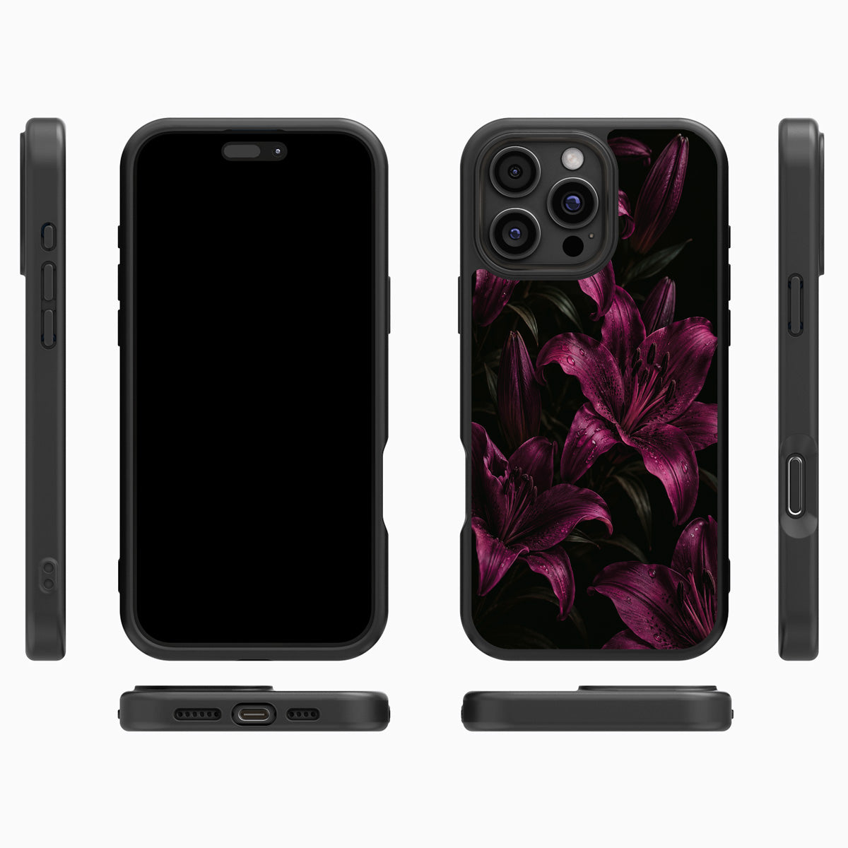 Burgundy Lily iPhone 16 Pro Max case cover – multi-angle view