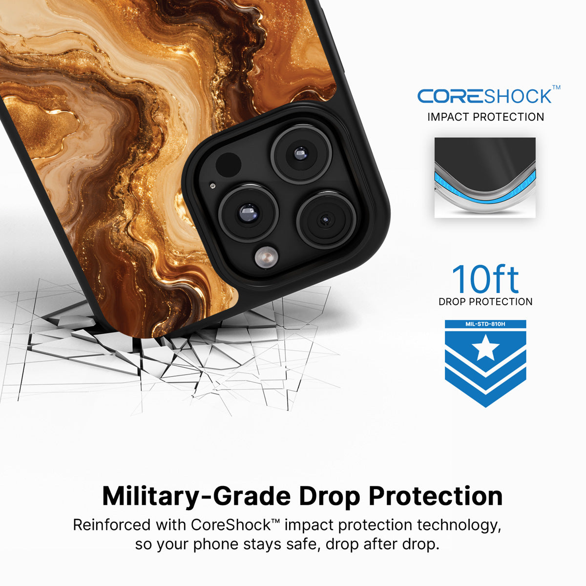 Caramel Swirl iPhone 16 Pro Max case with drop protection