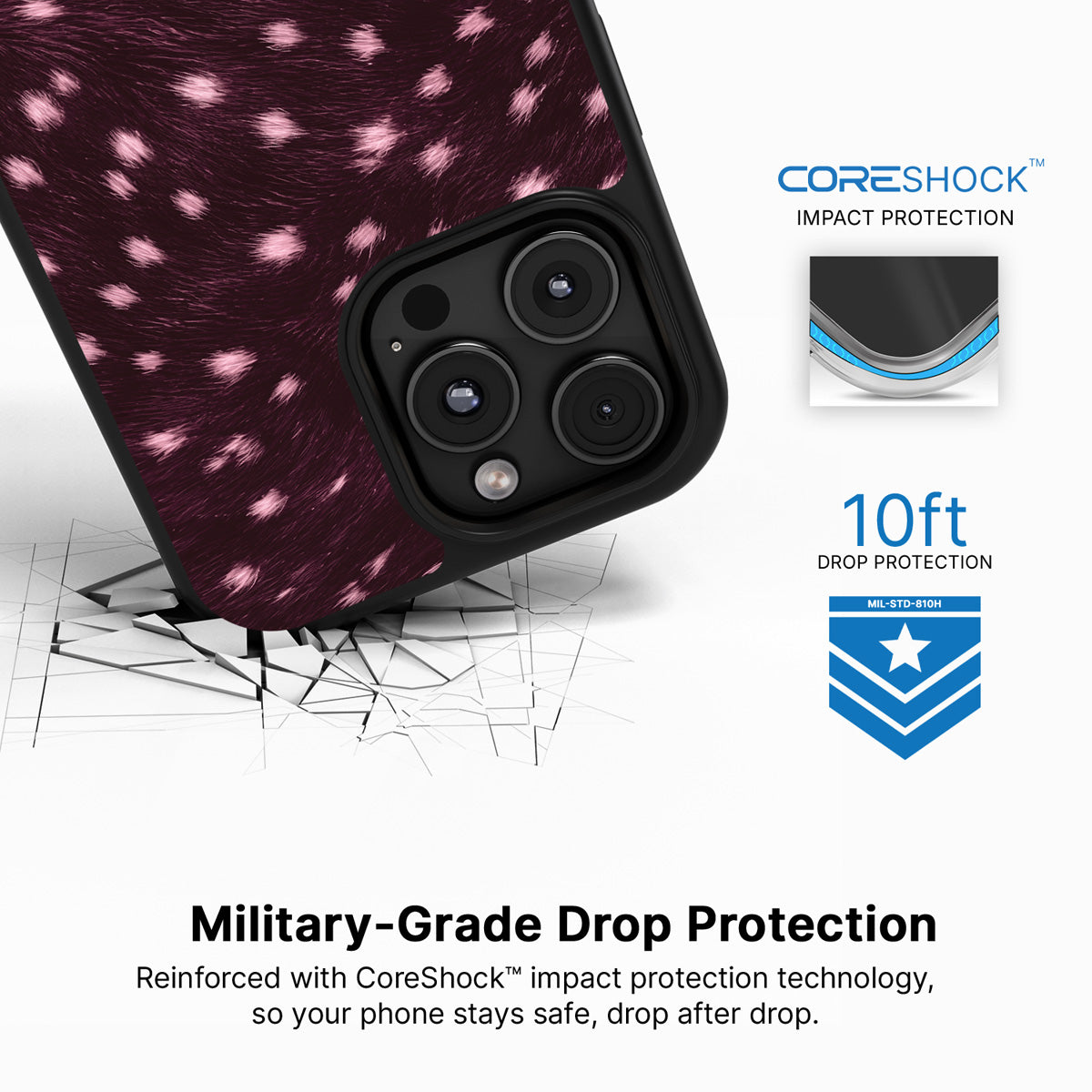 Fawn Spots iPhone 16 Pro Max case with drop protection