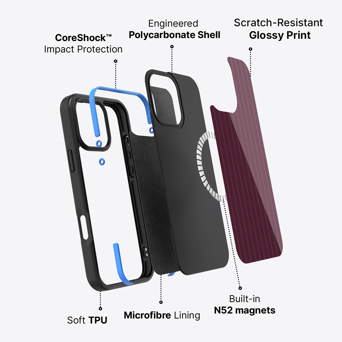 iPhone 16 Pro Max case construction – Mulberry Pinstripe phone case
