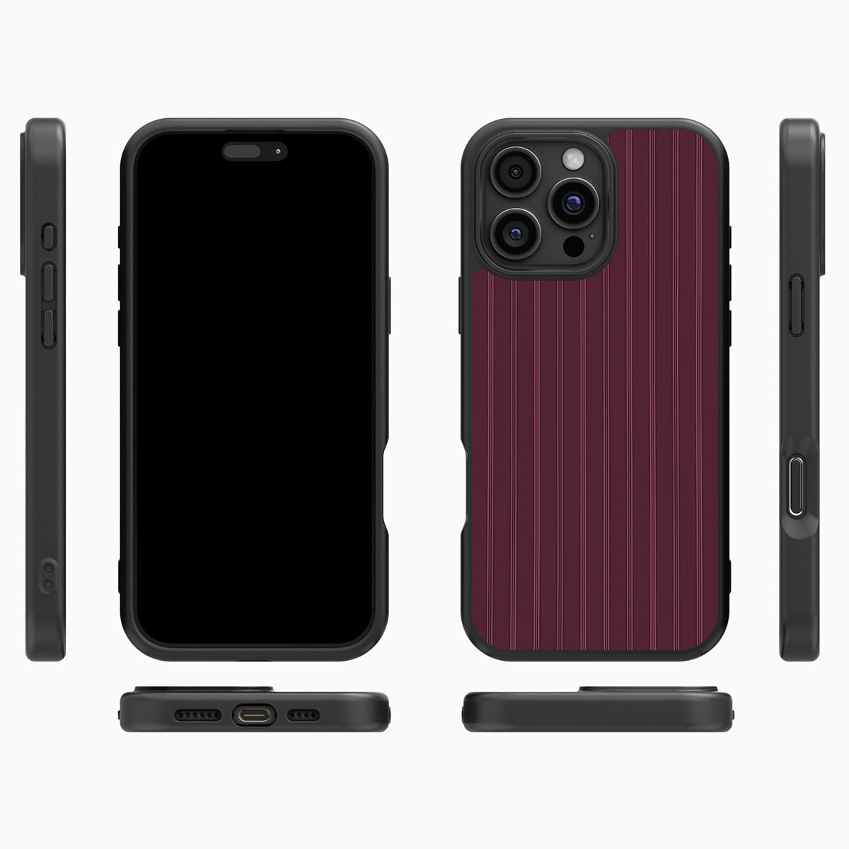 Mulberry Pinstripe iPhone 16 Pro Max case cover – multi-angle view