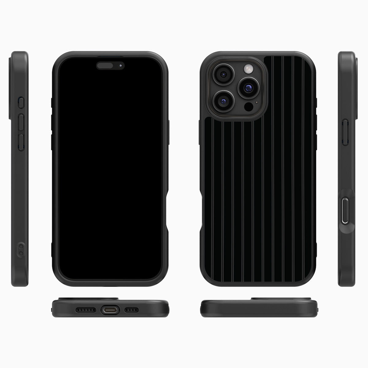 Onyx Pinstripe iPhone 16 Pro Max case cover – multi-angle view
