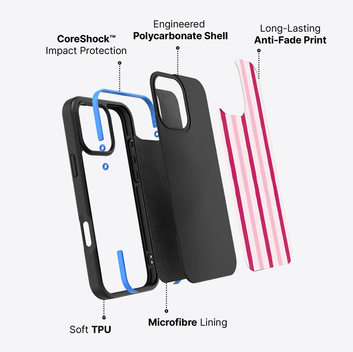 Pink Watercolor Stripes - iPhone 16 Pro Max Case #case type_core (non magsafe)