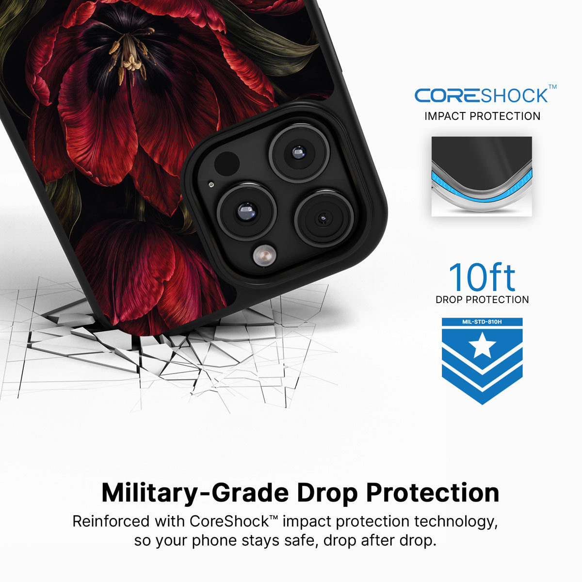 Scarlet Hour iPhone 16 Pro Max case with drop protection