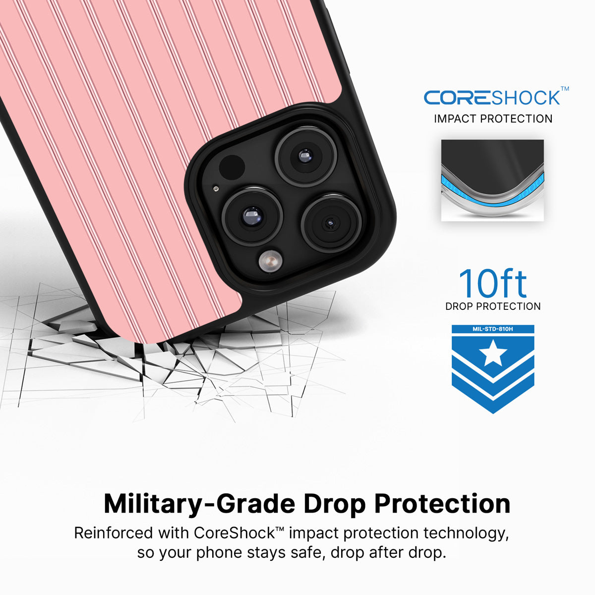 Sorbet Pinstripe iPhone 16 Pro Max case with drop protection