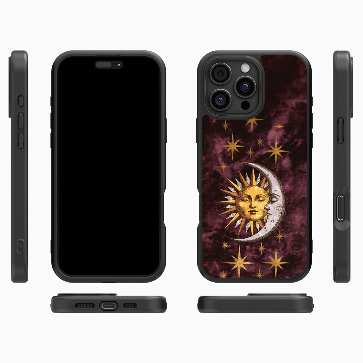 Sun and Moon iPhone 16 Pro Max case cover – multi-angle view