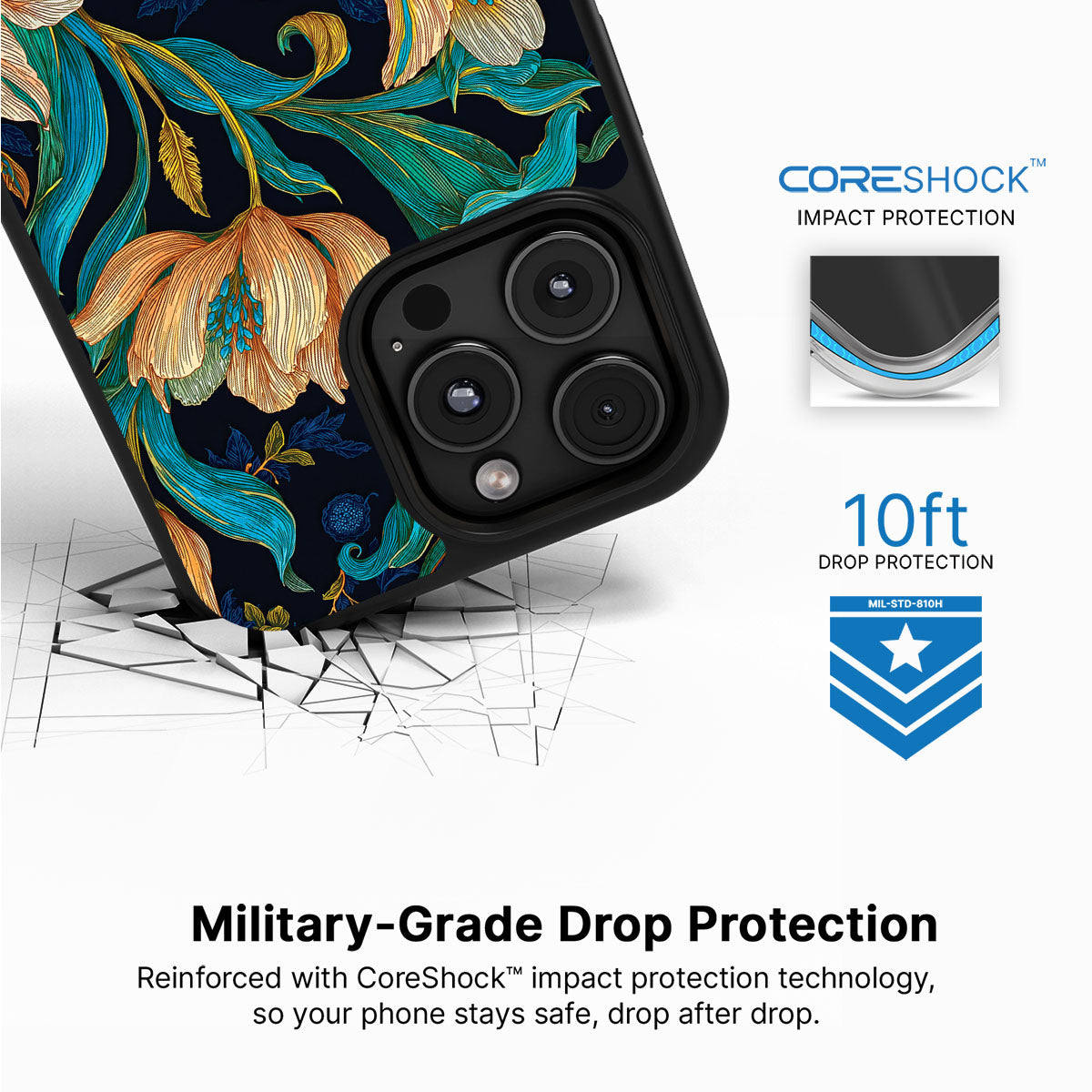 Blue Floral Designer iPhone 16 Pro Max Case – Tulip Play | MagSafe