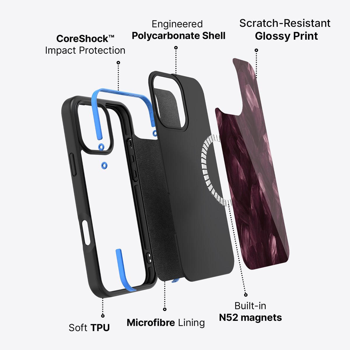 iPhone 16 Pro Max case construction – Wine Plumage phone case