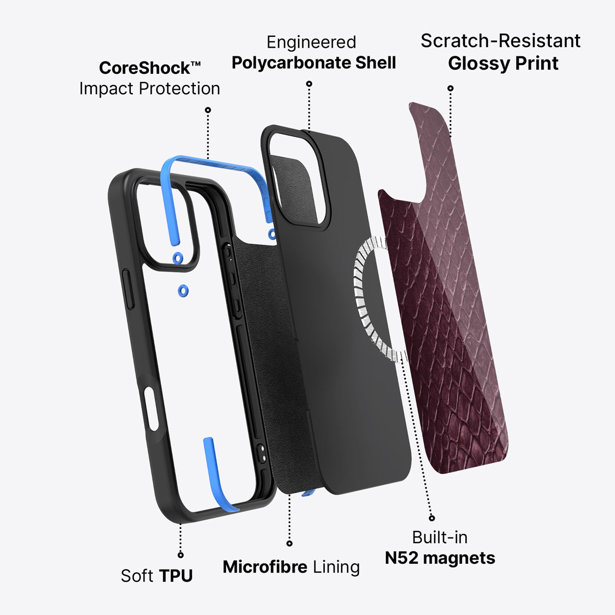 iPhone 16 Pro Max case construction – Wine Python phone case