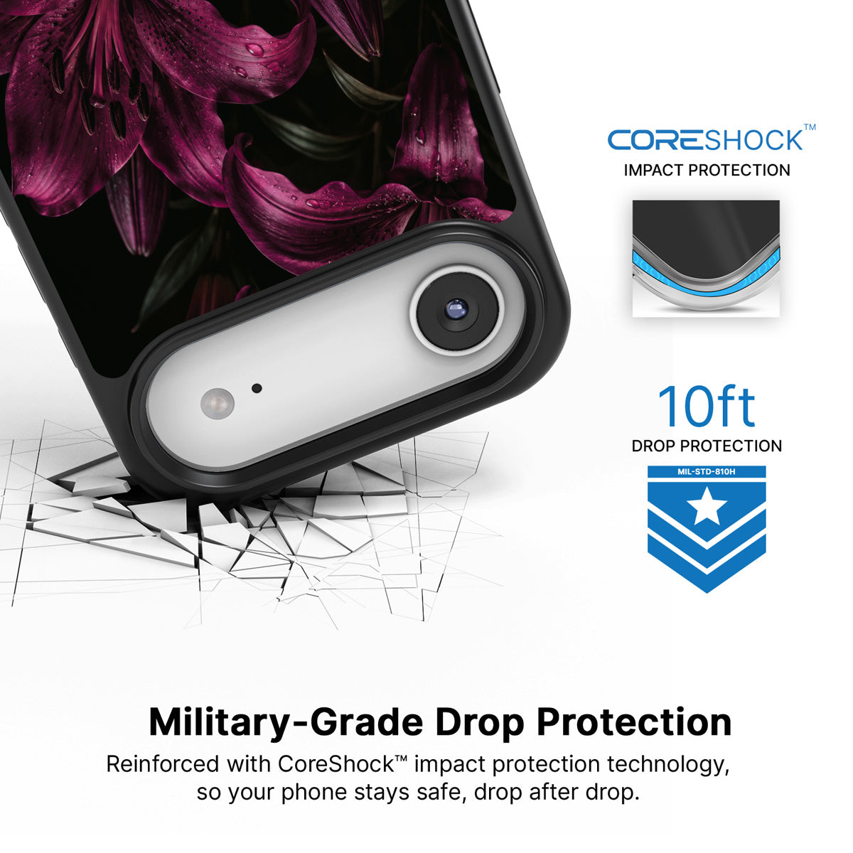 Burgundy Lily iPhone Air case with drop protection