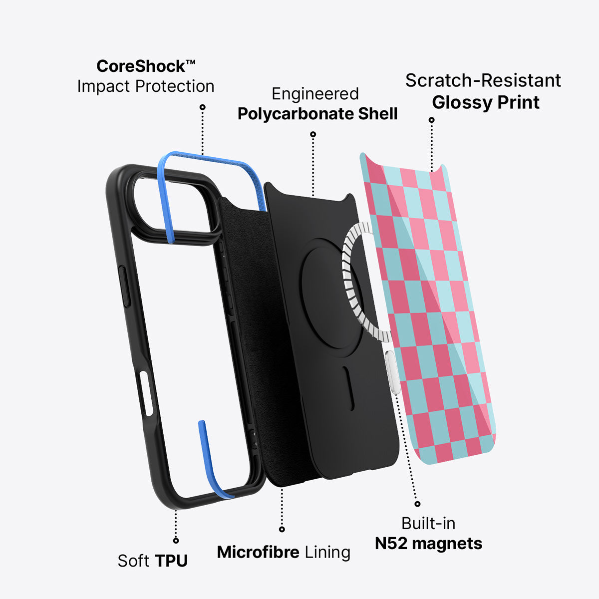Blue Checkered Designer iPhone Air Case – Candy Floss | MagSafe