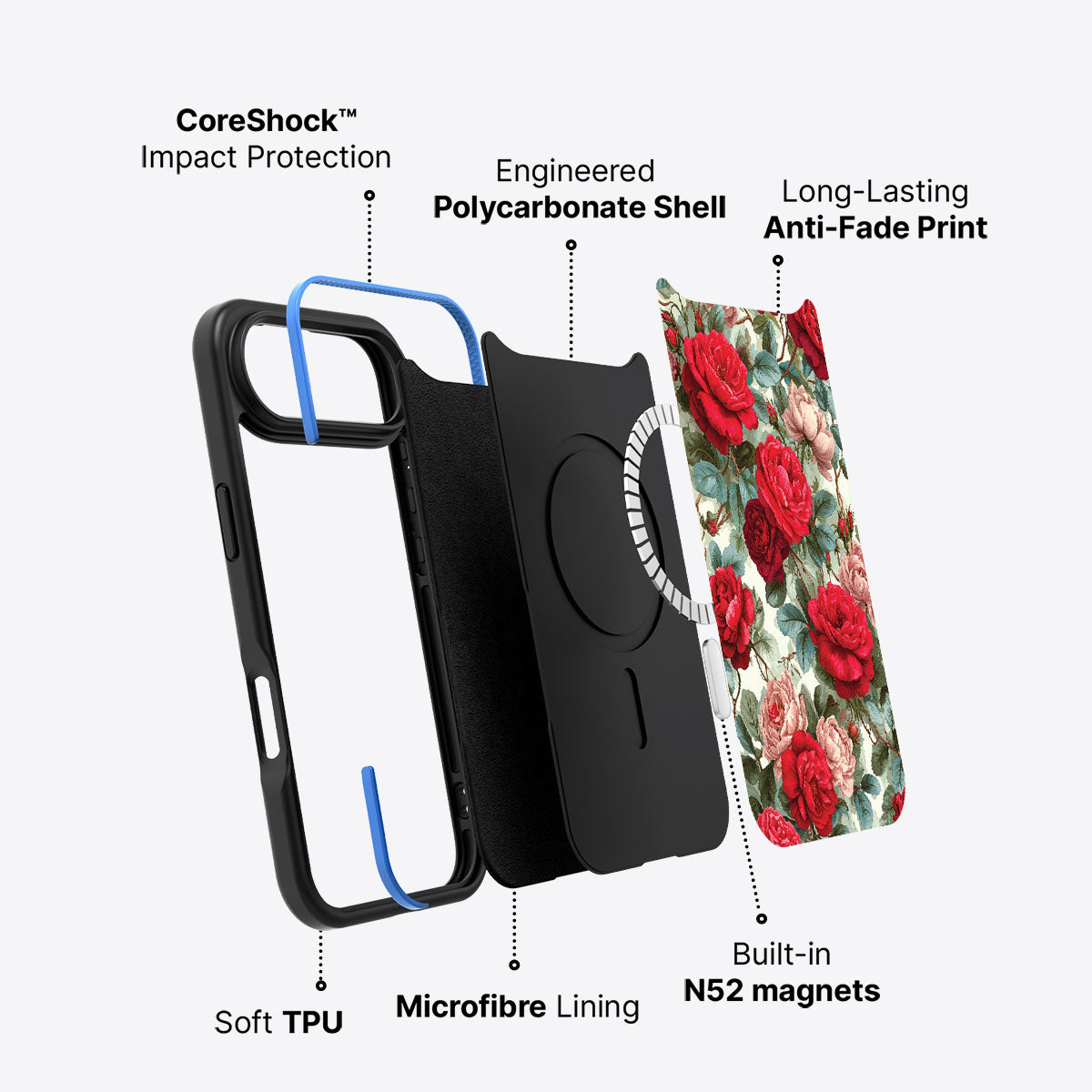 Red Floral Designer iPhone Air Case – Ruby Roses | MagSafe