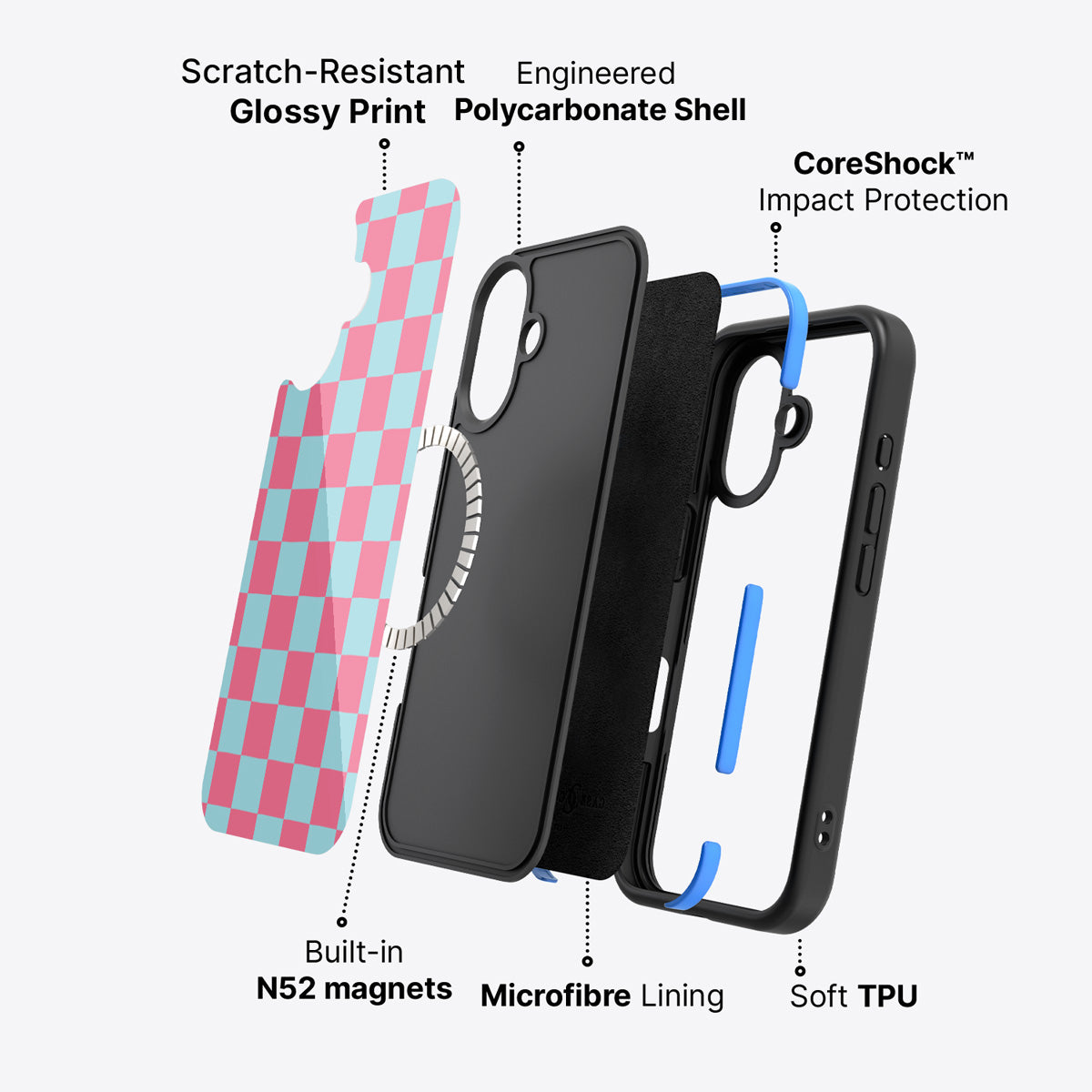 Blue Checkered Designer iPhone 17 Case – Candy Floss | MagSafe