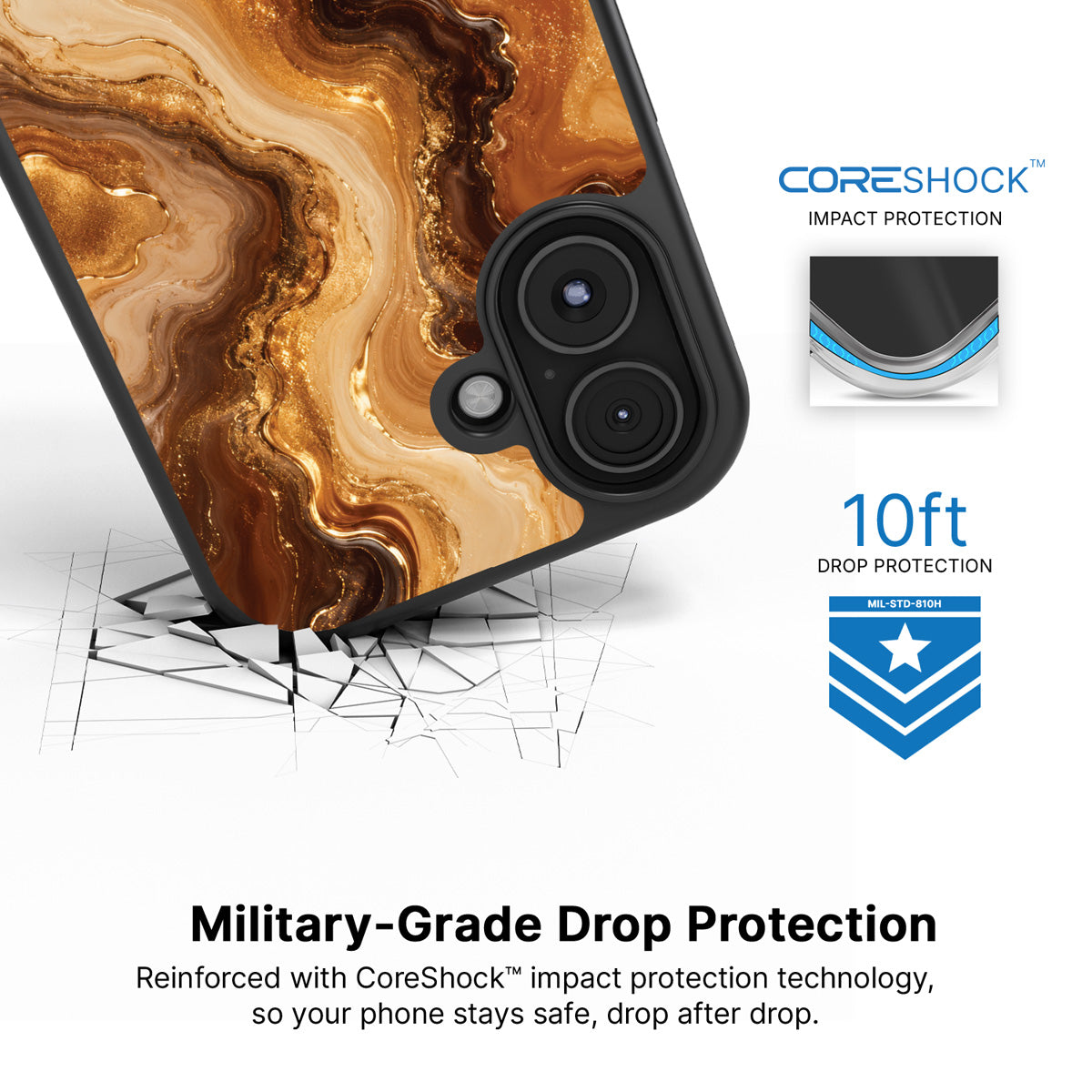 Caramel Swirl iPhone 17 case with drop protection