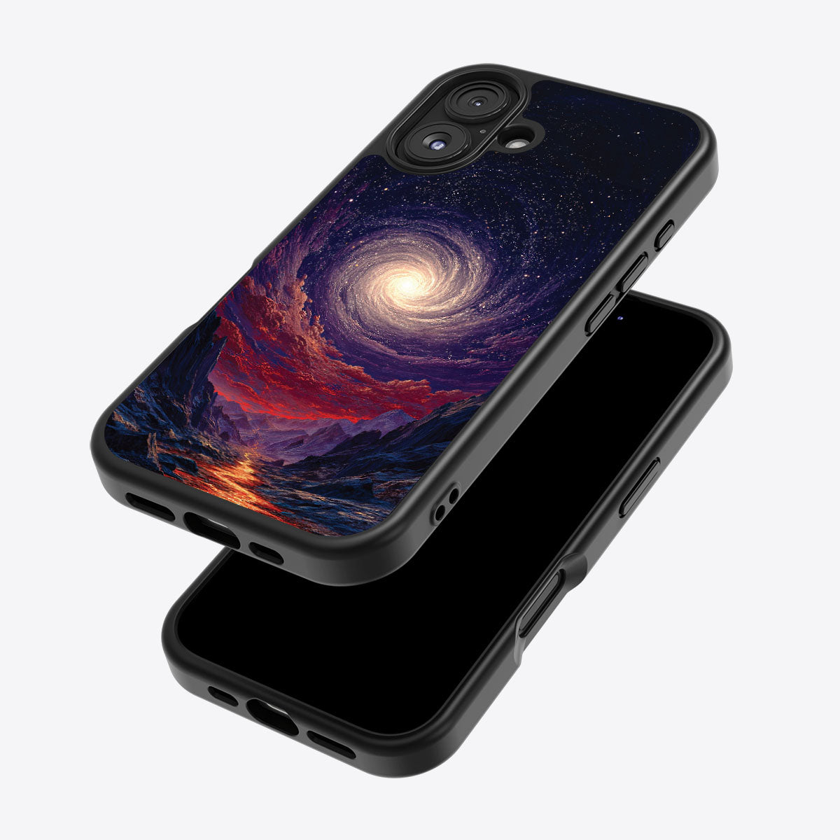 Cosmic Vortex iPhone 17 case – back and side view