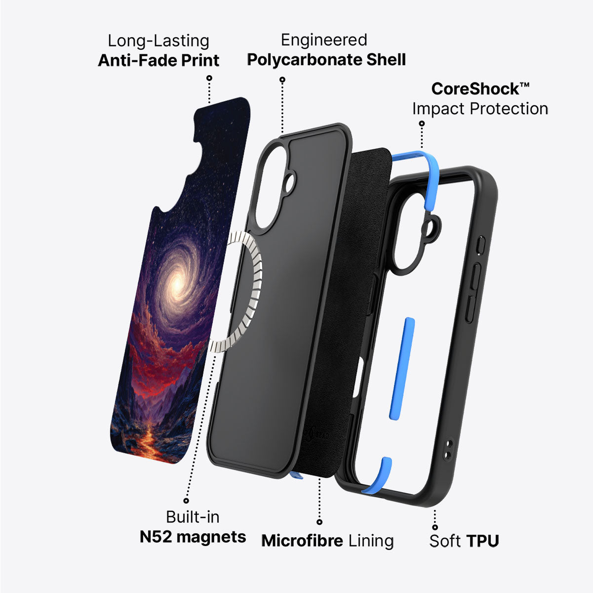 iPhone 17 case construction – Cosmic Vortex phone case