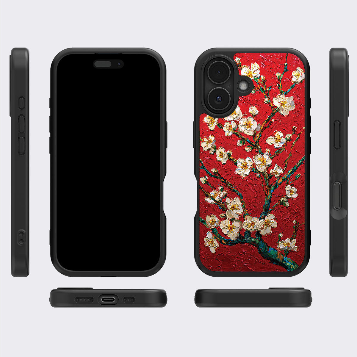 Crimson Blossom iPhone 17 case cover – multi-angle view