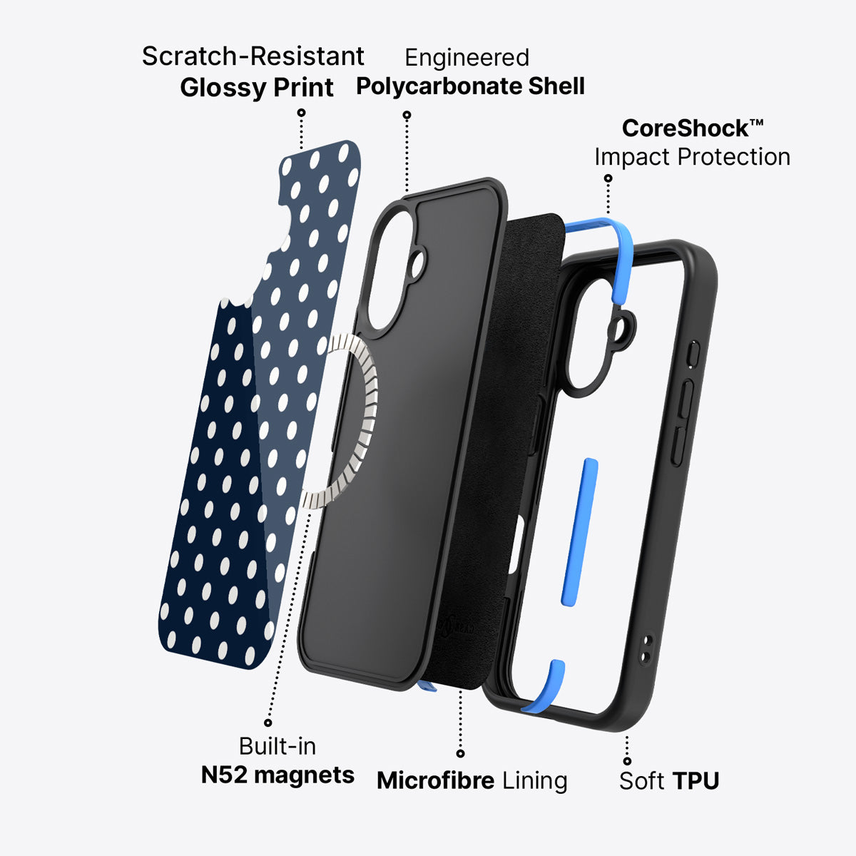 Navy Polka Dot iPhone 17 Case – Deep Sea | MagSafe