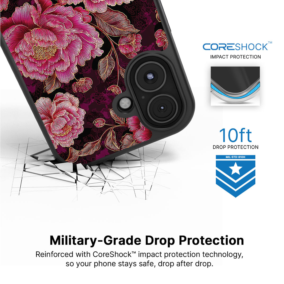 Floral Opulence iPhone 17 case with drop protection