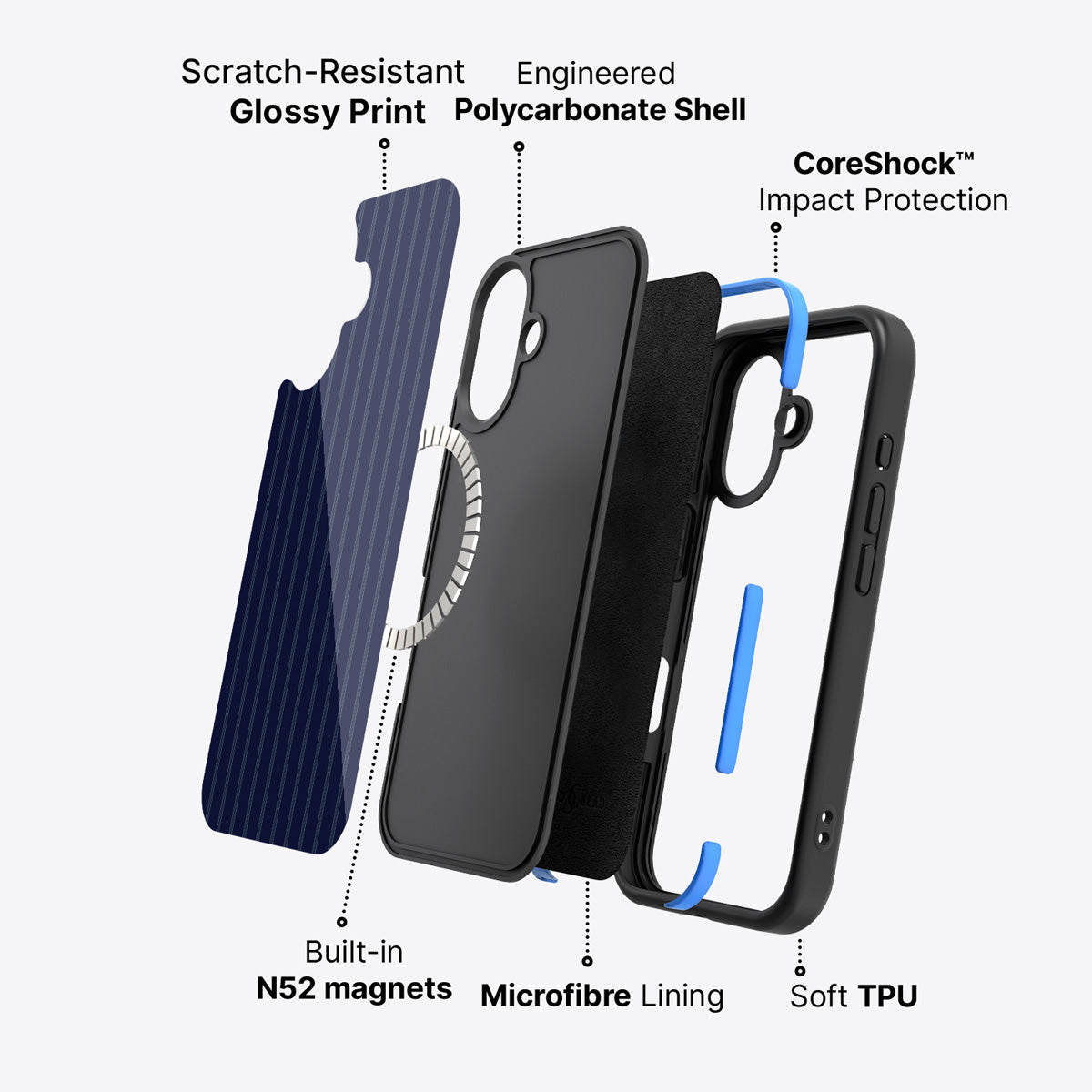 iPhone 17 case construction – Ink Pinstripe phone case