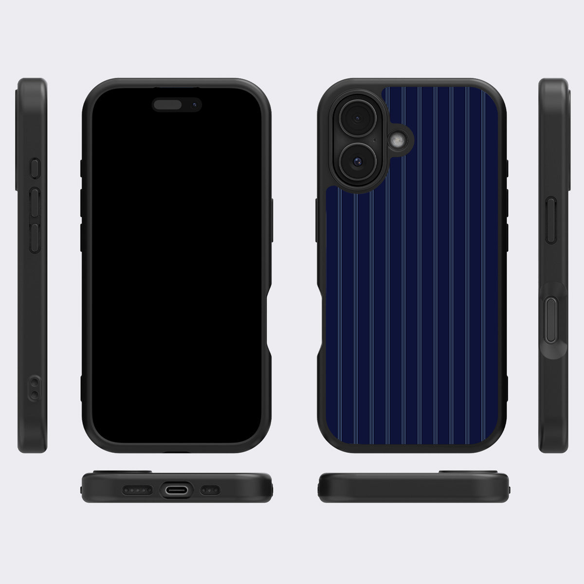 Ink Pinstripe iPhone 17 case cover – multi-angle view