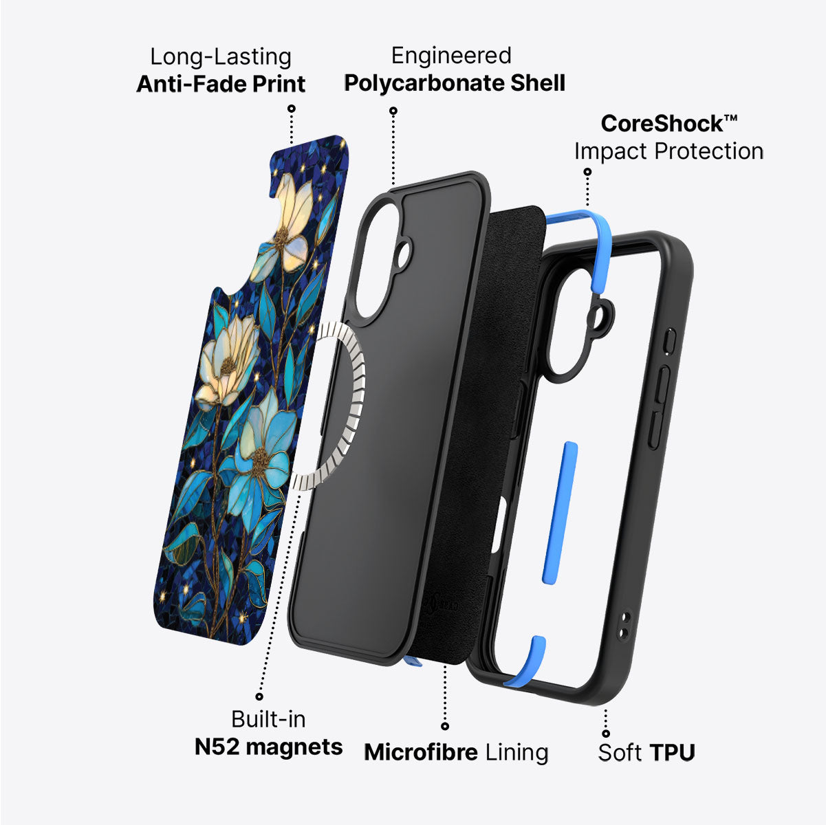 Floral Designer iPhone 17 Case – Midnight Magnolia | MagSafe