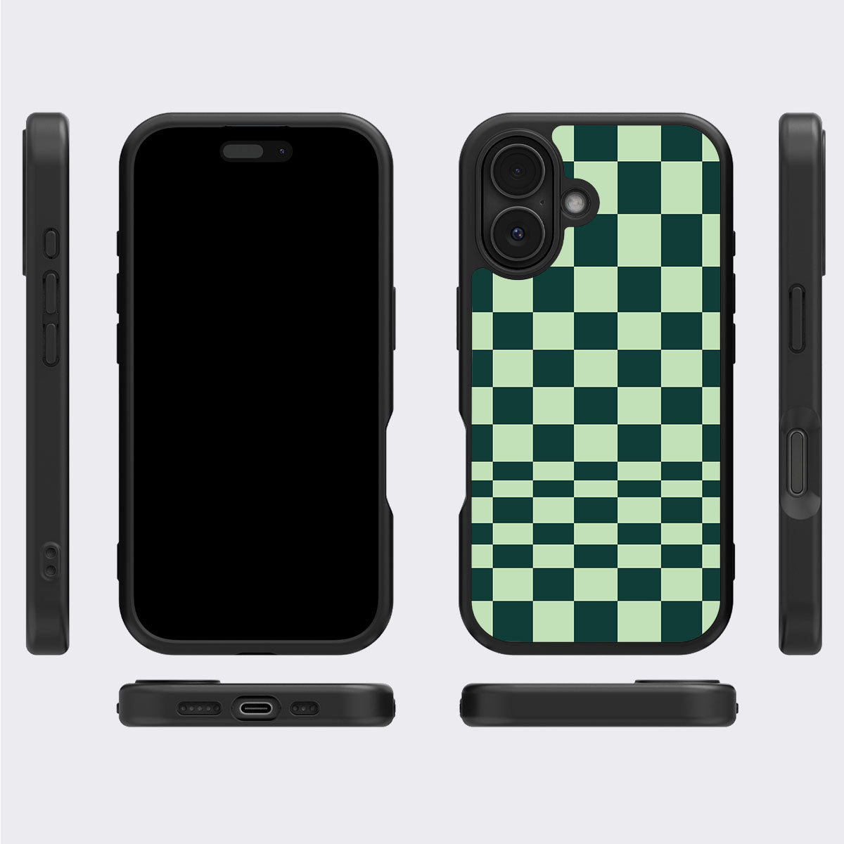 Mint Matrix iPhone 17 case cover – multi-angle view