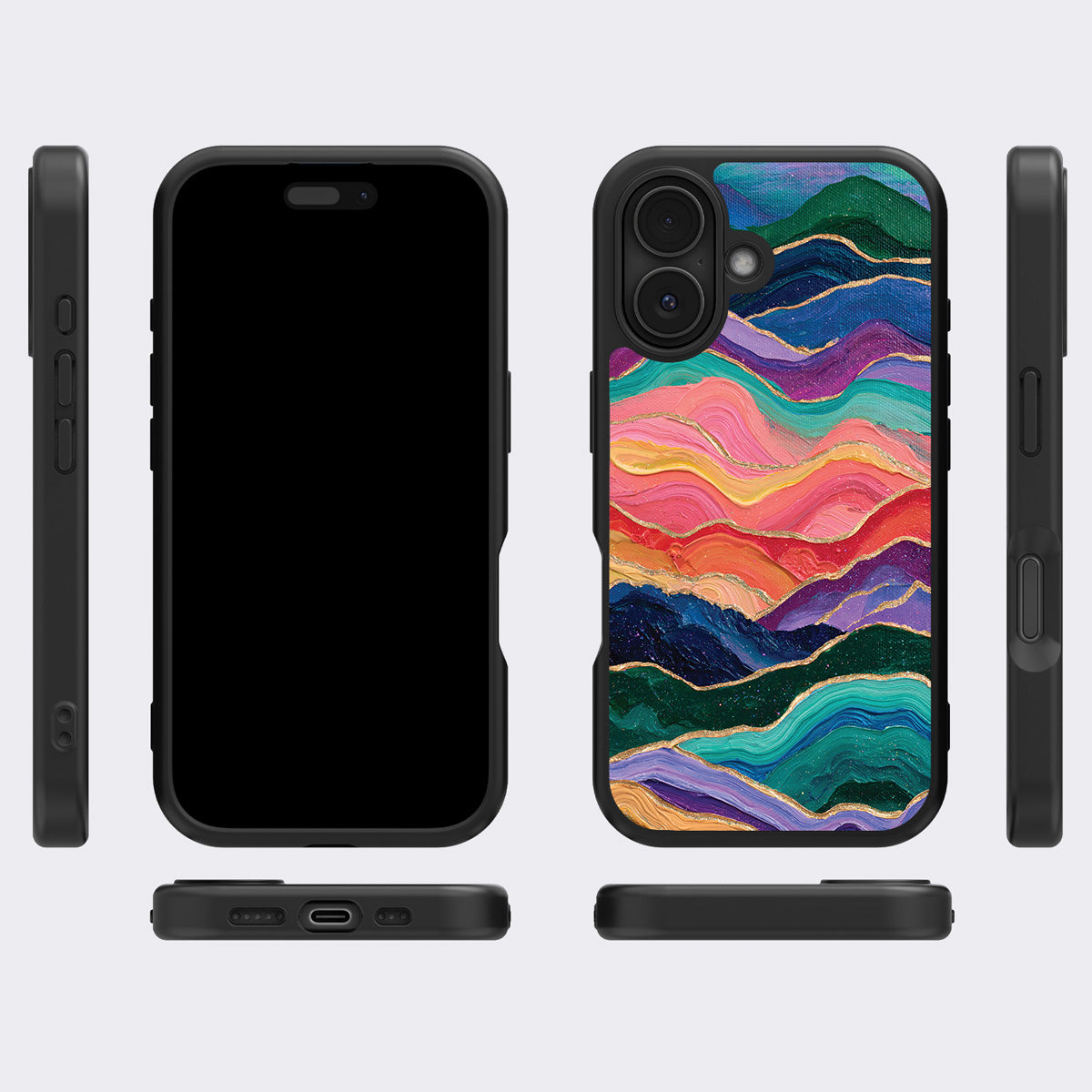 Painted Peaks iPhone 17 case cover – multi-angle view