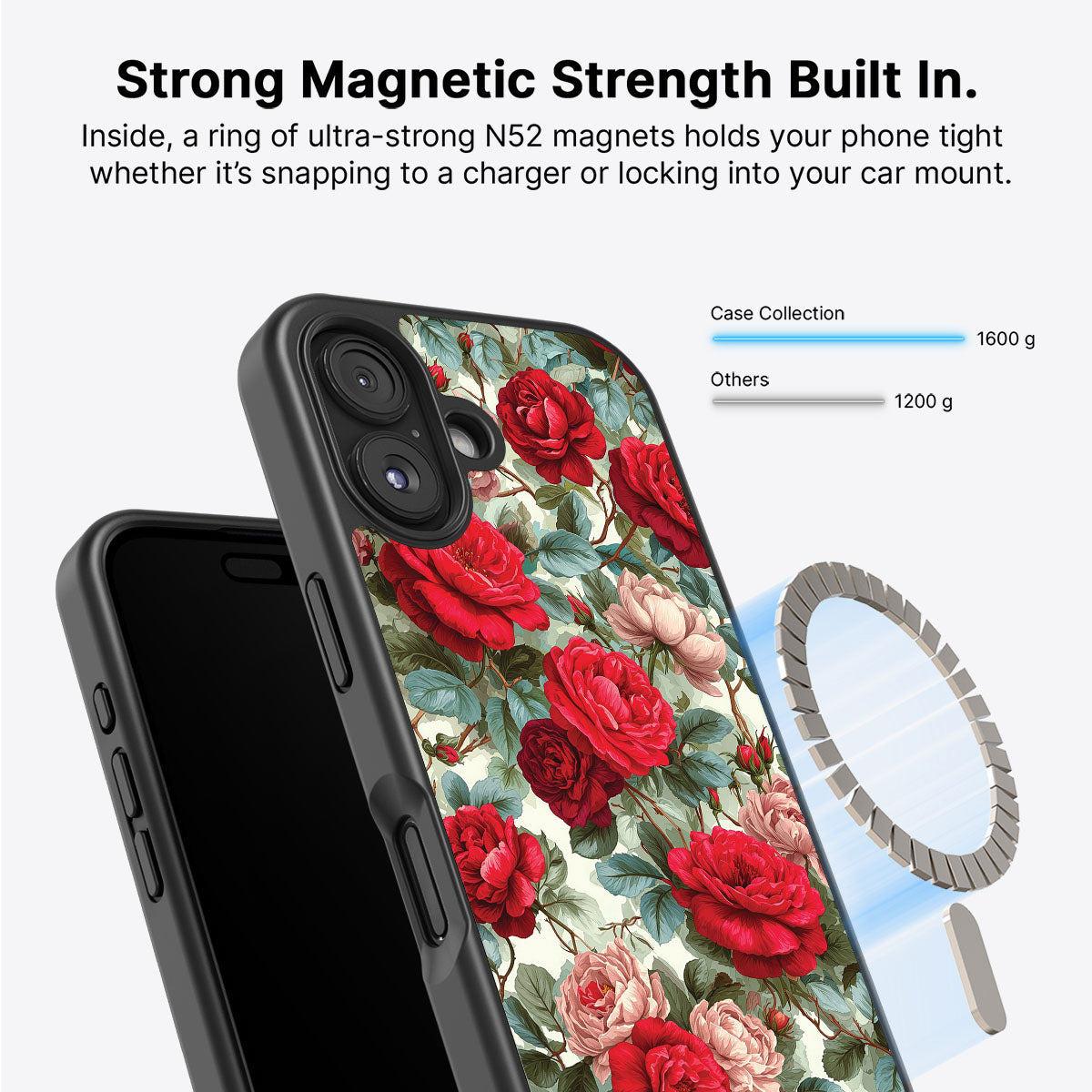 Red Floral Designer iPhone 17 Case – Ruby Roses | MagSafe