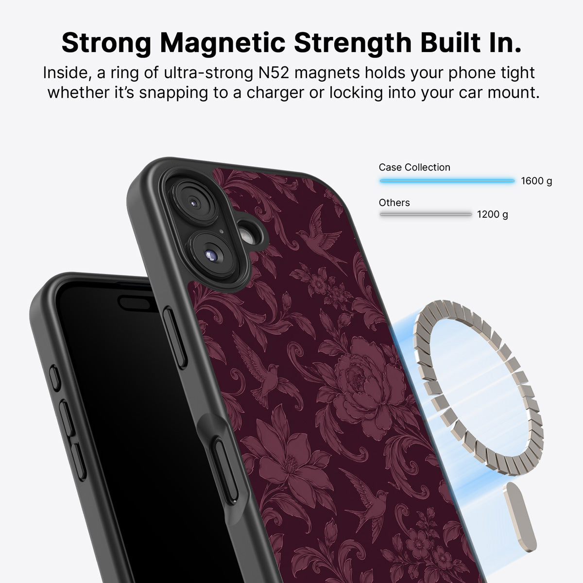 iPhone 17 MagSafe case – Swallow Damask design