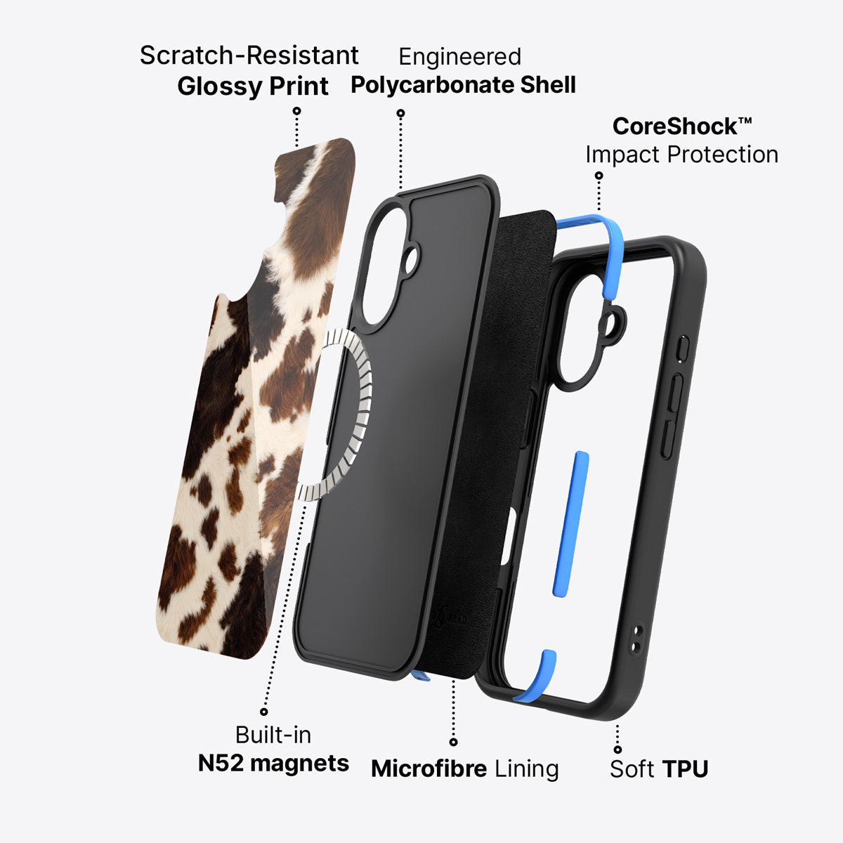 Cowhide Designer iPhone 17 Case – Swiss Cow | MagSafe