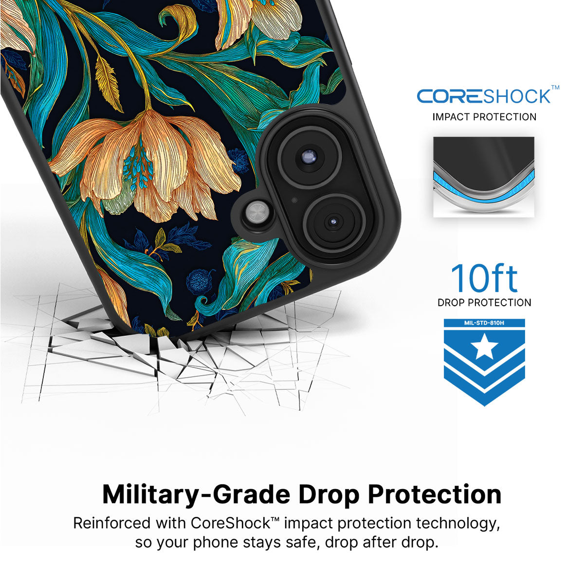 Blue Floral Designer iPhone 17 Case – Tulip Play | MagSafe
