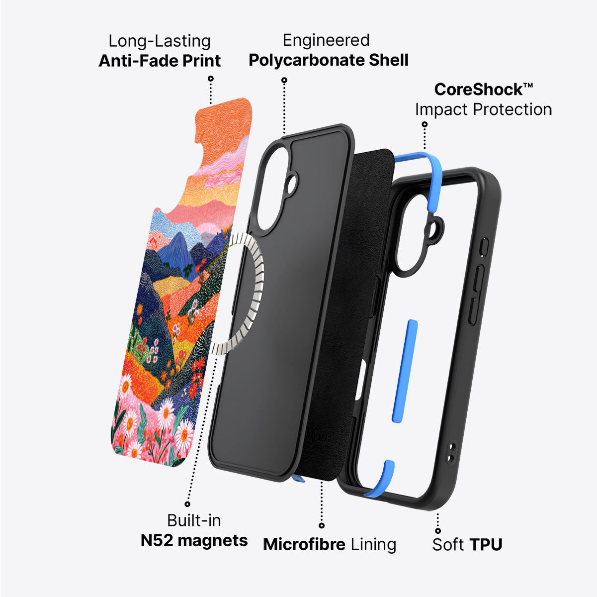 Scenic Designer iPhone 17 Case – Wildflower Valley | MagSafe