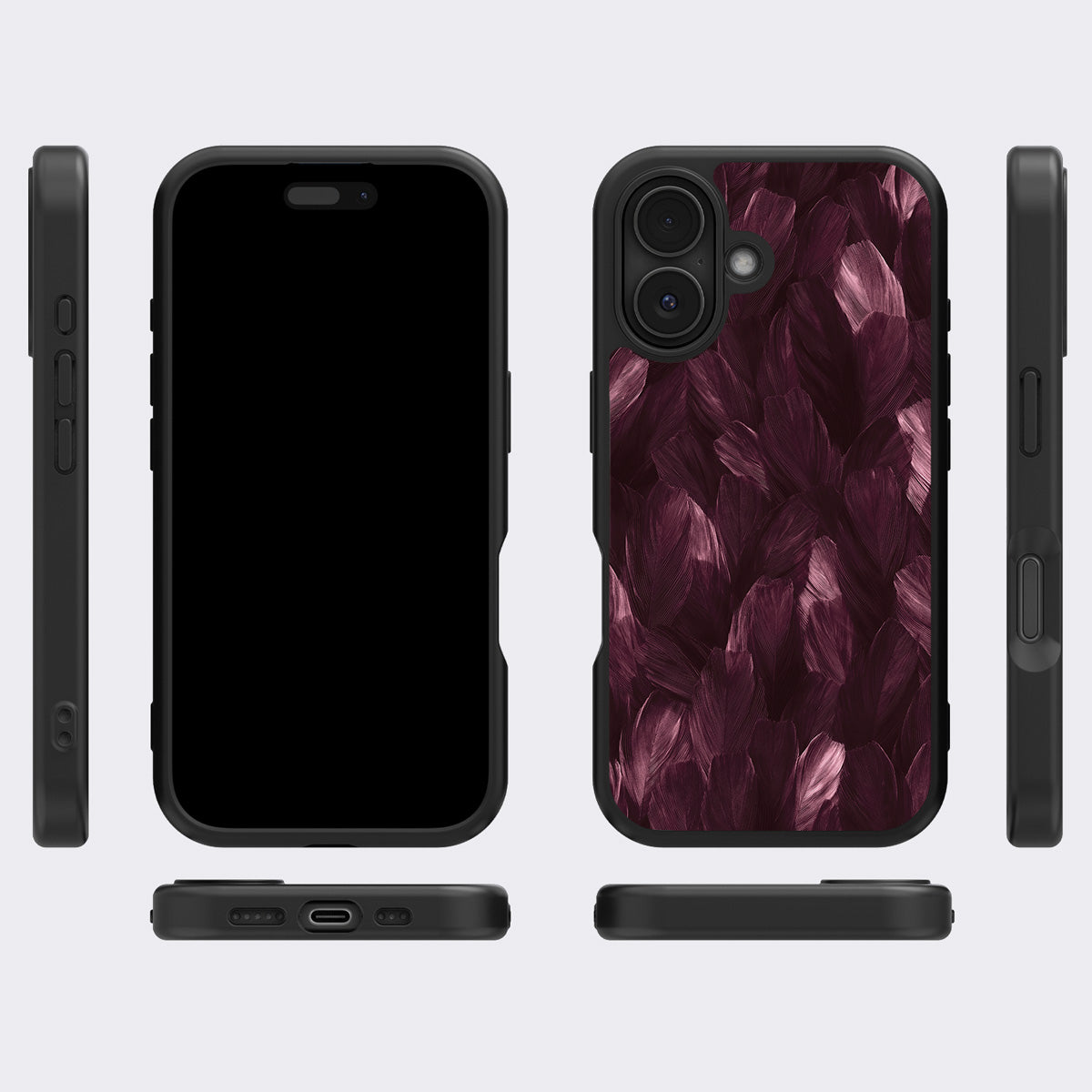 Wine Plumage iPhone 17 case cover – multi-angle view