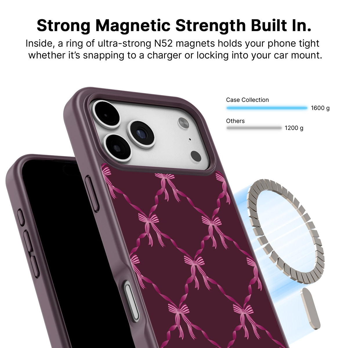 iPhone 17 Pro MagSafe case – Bordeaux Bow design