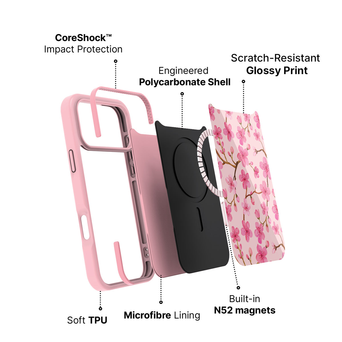 iPhone 17 Pro case construction – Cherry Blossom phone case