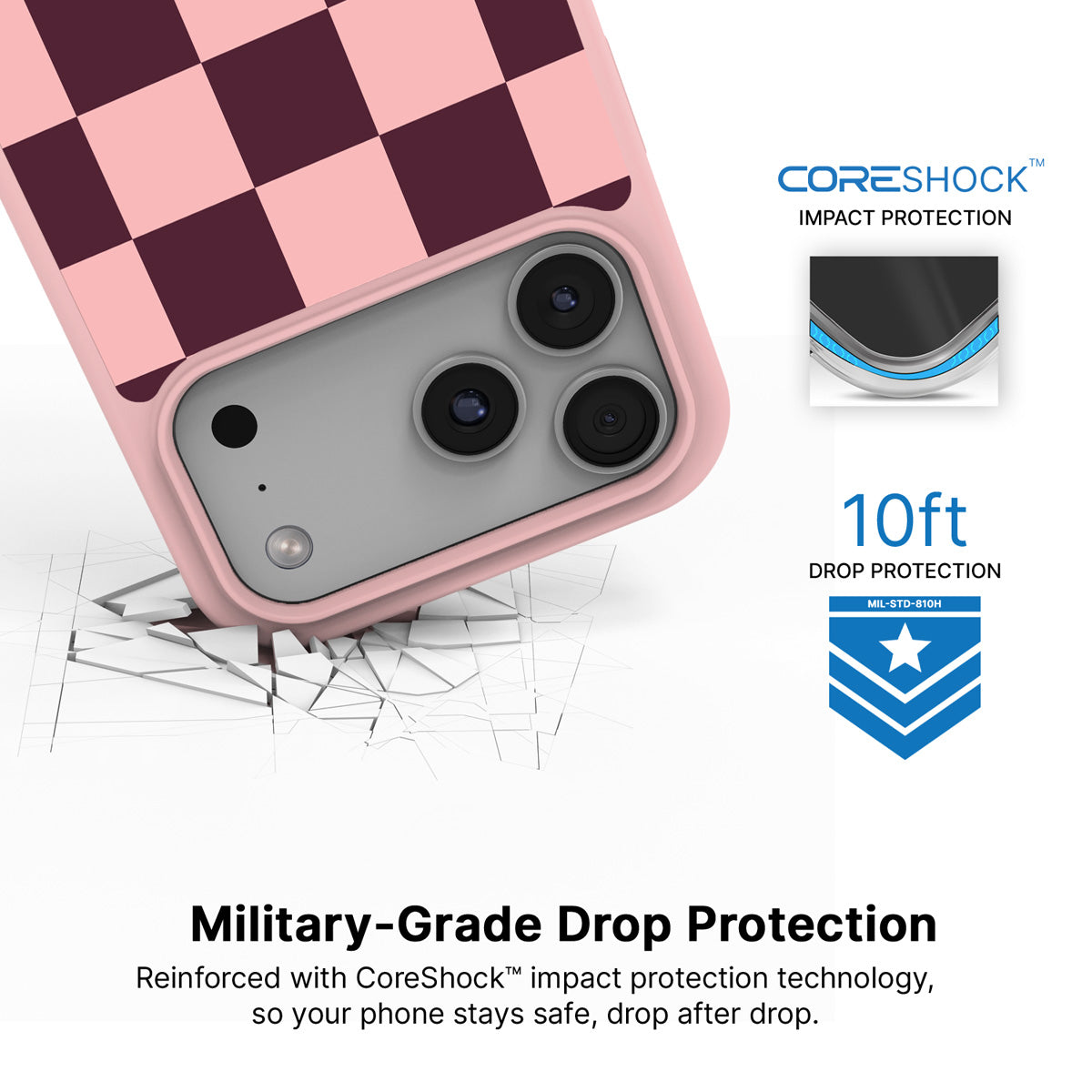 Claret Tile iPhone 17 Pro case with drop protection