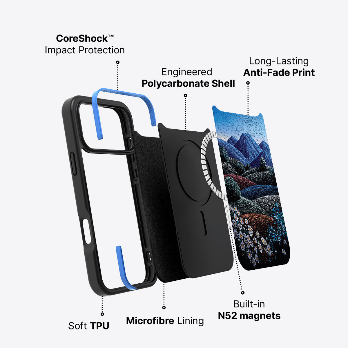Blue Mountain Designer iPhone 17 Pro Case – Indigo Hills | MagSafe