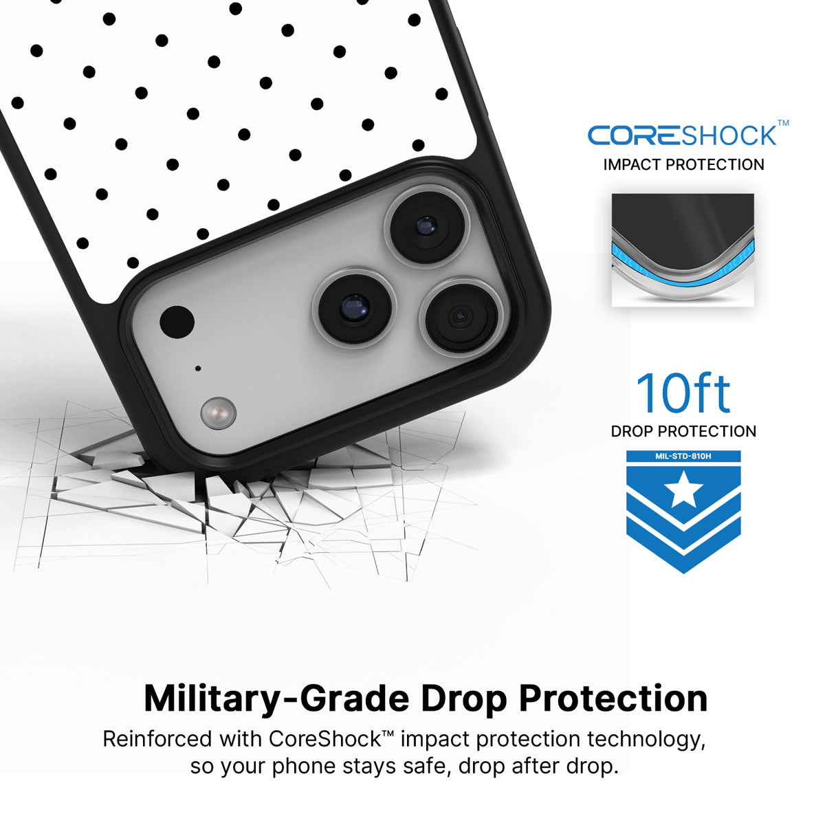 Ivory Sprinkle iPhone 17 Pro case with drop protection