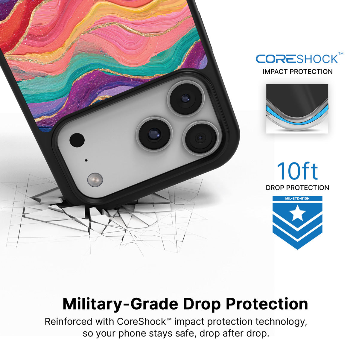Painted Peaks iPhone 17 Pro case with drop protection