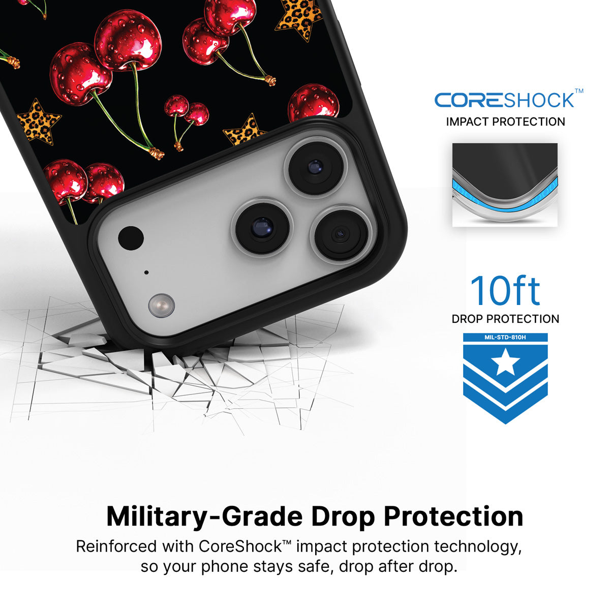 Rebel Cherry iPhone 17 Pro case with drop protection