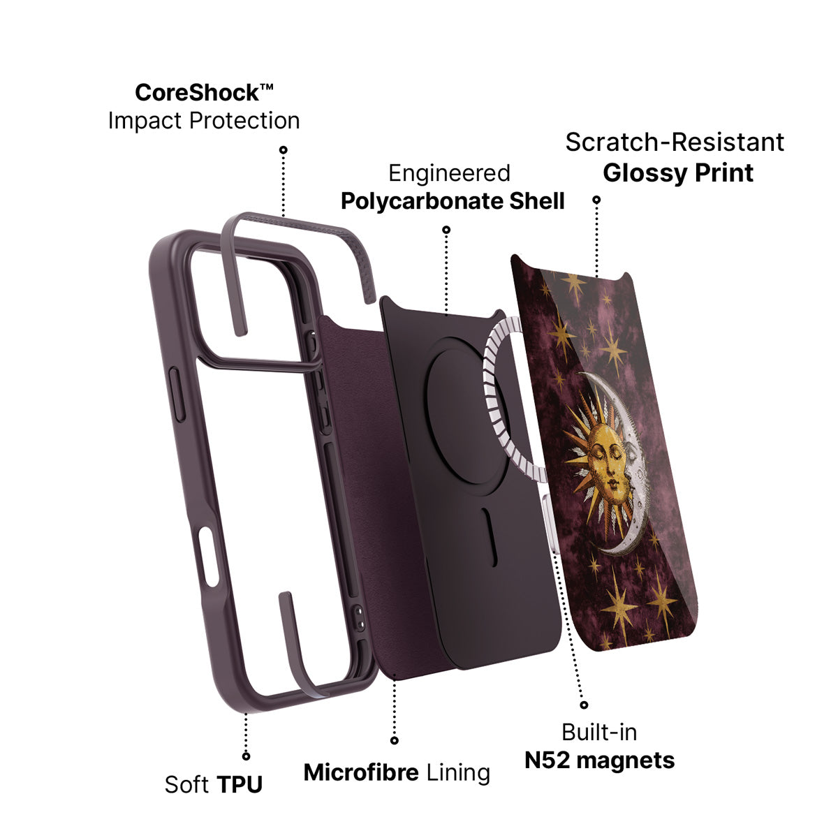 iPhone 17 Pro case construction – Sun and Moon phone case
