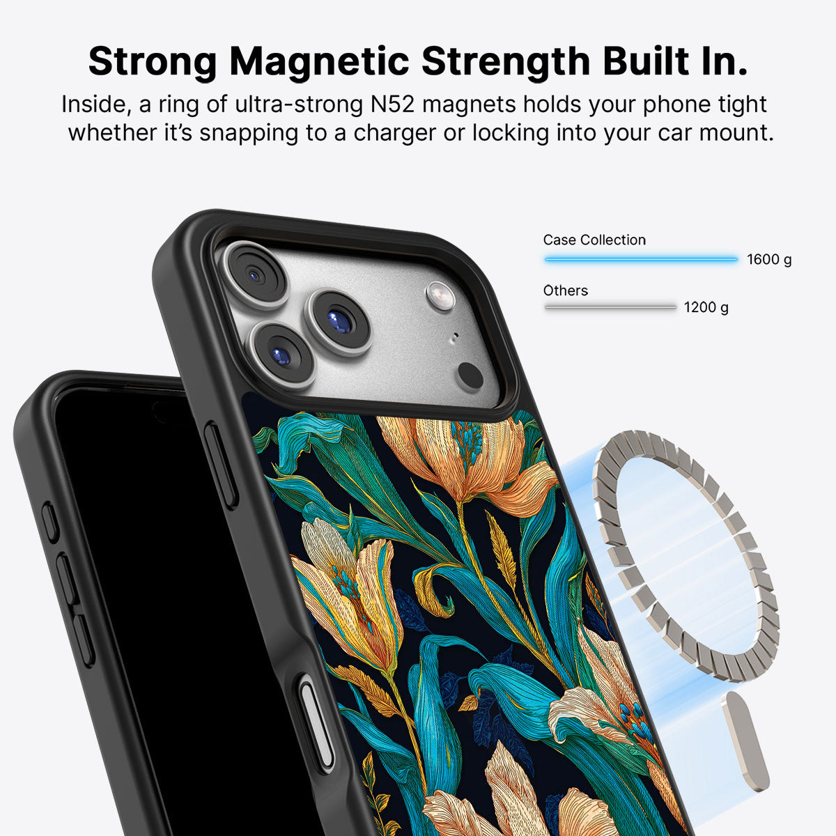 Blue Floral Designer iPhone 17 Pro Case – Tulip Play | MagSafe